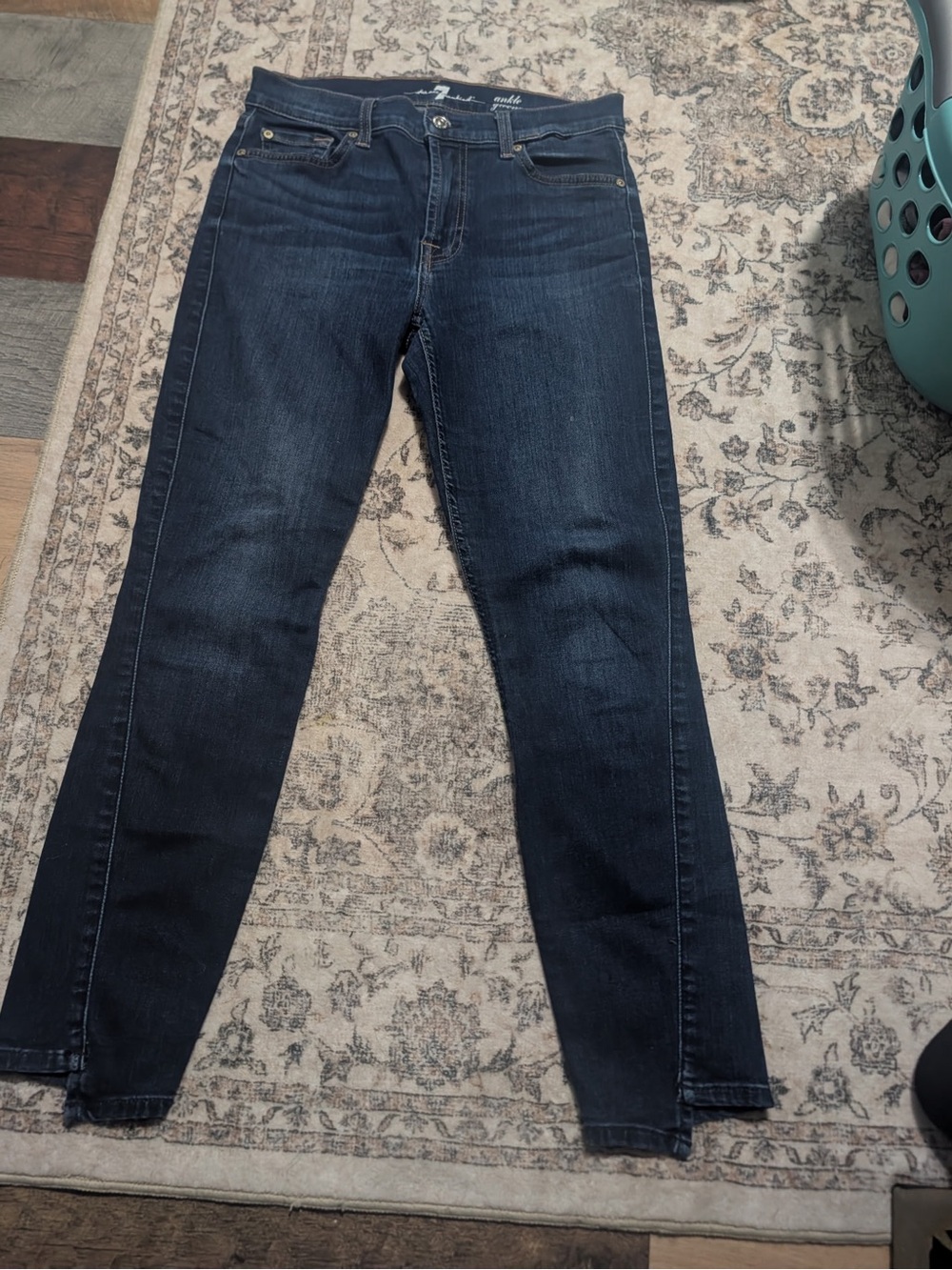 7 For All Mankind slit Skinny Jeans in Dark Blue Wash